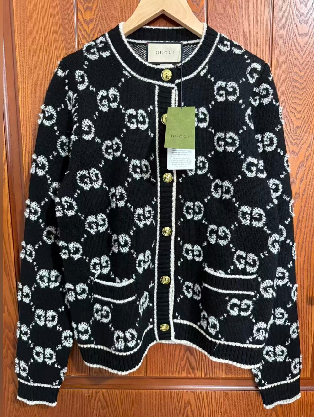 Gucci Black & White GG Logo Button-Up Sweater Cardigan